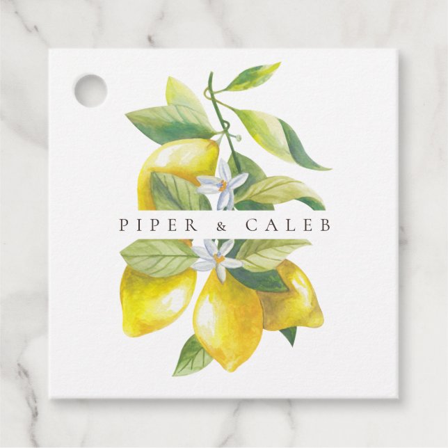 Monogram Lemon Blommar Bröllop Gåvor Etiketter (Framsida)