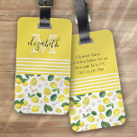 Monogram Lemon Citrus Mönster Bagagebricka<br><div class="desc">Monogramdesign för snyggt med citruscitron mönster</div>