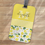 Monogram Lemon Citrus Mönster Bagagebricka<br><div class="desc">Monogramdesign för snyggt med citruscitron mönster</div>