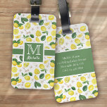 Monogram Lemon Citrus Mönster Bagagebricka<br><div class="desc">Monogramdesign för snyggt med citruscitron mönster</div>