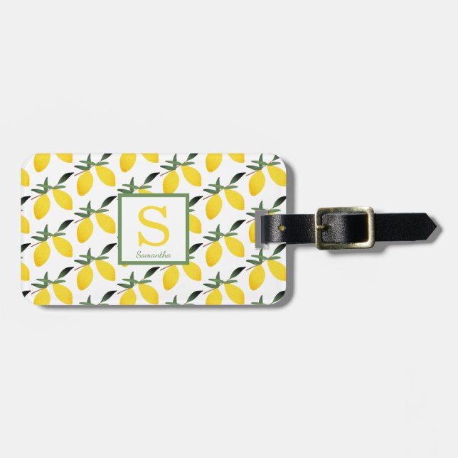 Monogram Lemon Citrus Namn Bagagebricka (Horisontell Framsida)