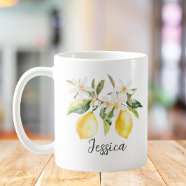 Monogram Lemon Fruits White Flowers Träd Gren Kaffemugg