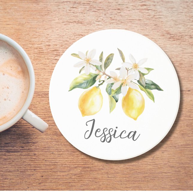 Monogram Lemon Fruits White Flowers Träd Gren Underlägg (In situ)
