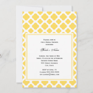 Monogram Lemon Gult och White Quatrefoil Mönster Inbjudningar