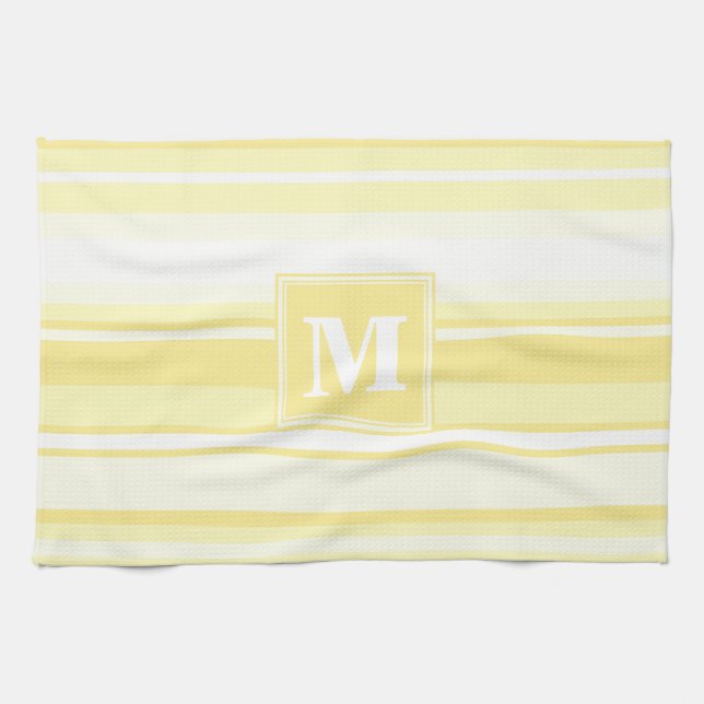 Monogram lemon gult rand kökshandduk (Horisontell)