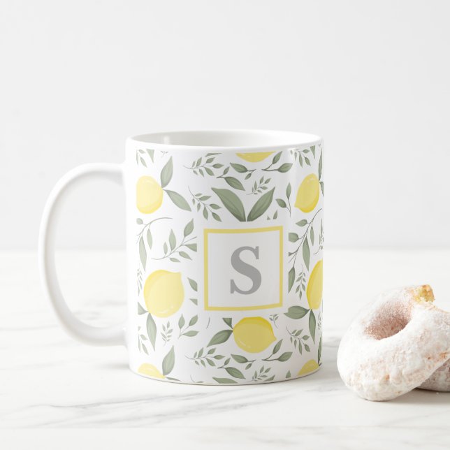 Monogram Lemon och Löv Kaffemugg (Med munk)