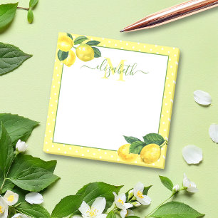 Monogram lemon rustic land vattenfärgspolka punkt post-it block