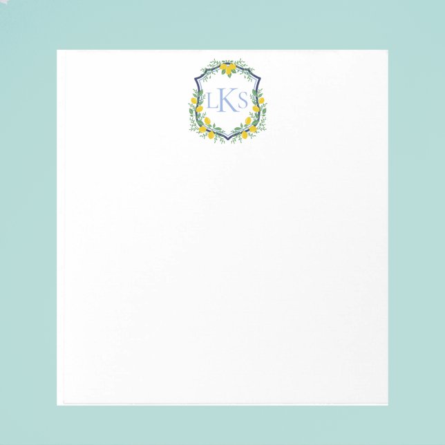 Monogram Lemon Vapensköld, blå och vit Anpassnings Anteckningsblock (Skapare uppladdad)