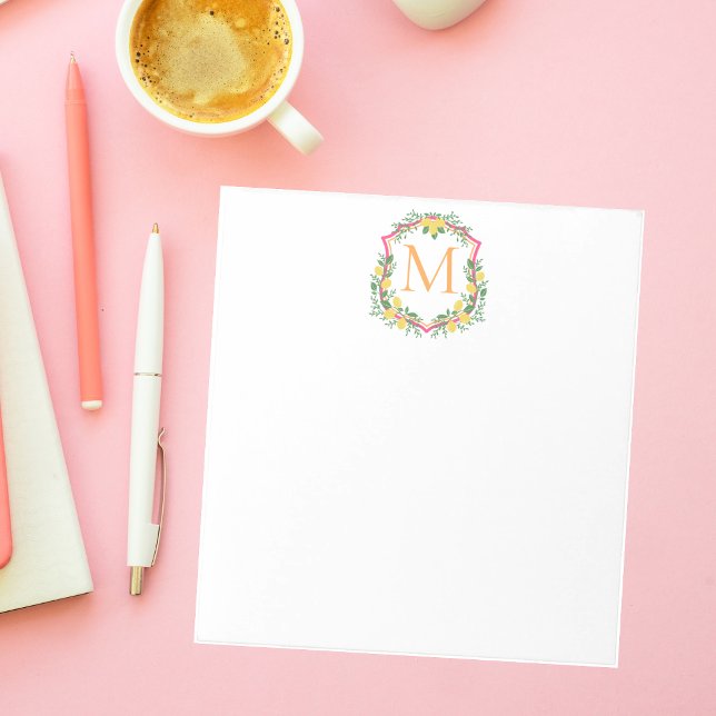 Monogram Lemon Vapensköld, Rosa och Orange Anpassn Anteckningsblock (Skapare uppladdad)