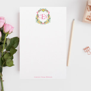 Monogram Lemon Vapensköld, Rosa och Orange Anpassn Brevpapper