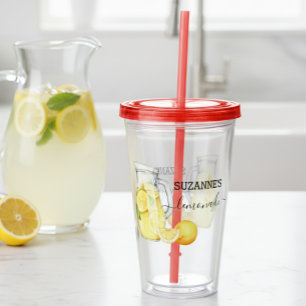 Monogram Lemonade Drink Watercolor Lemons Take Away Mugg