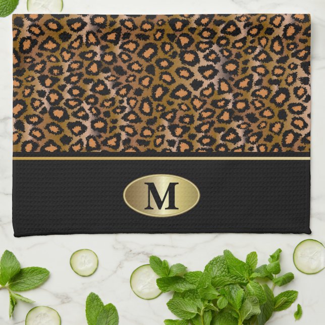 Monogram Leopard Animal Mönster Kökshandduk (Vikta)