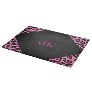 Monogram Leopard Black and Shock rosa Print