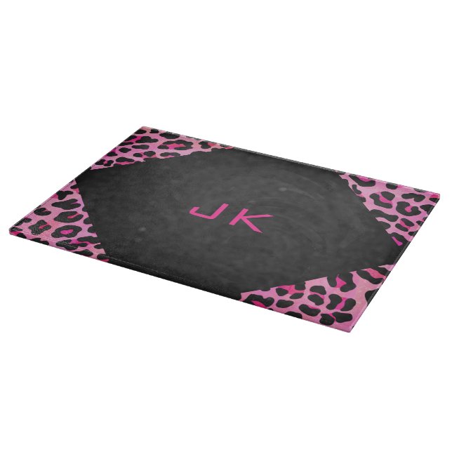 Monogram Leopard Black and Shock rosa Print (Hörn)