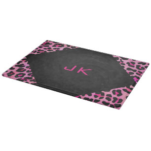 Monogram Leopard Black and Shock rosa Print