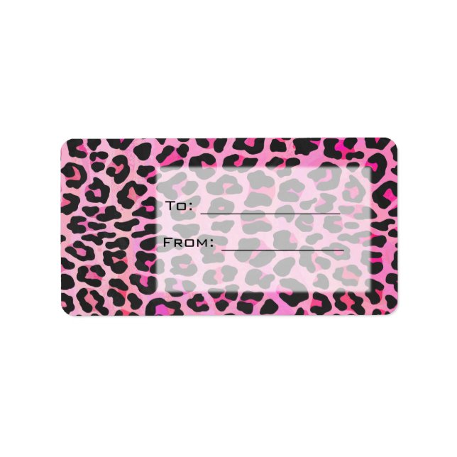 Monogram Leopard Black and Shock rosa Print Adressetikett (Framsidan)