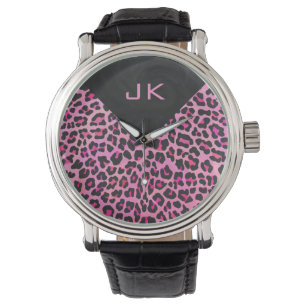 Monogram Leopard Black and Shock rosa Print Armbandsur