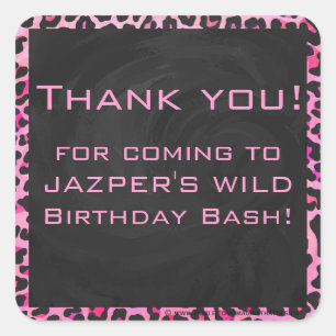 Monogram Leopard Black and Shock rosa Print Fyrkantigt Klistermärke