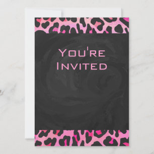 Monogram Leopard Black and Shock rosa Print Inbjudningar