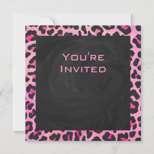 Monogram Leopard Black and Shock rosa Print Inbjudningar