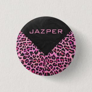 Monogram Leopard Black and Shock rosa Print Knapp