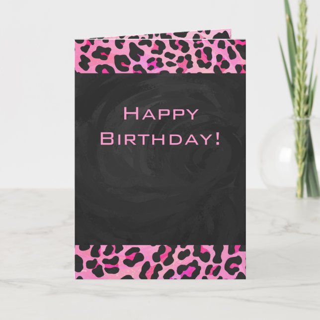Monogram Leopard Black and Shock rosa Print Kort (Framsida)