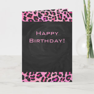 Monogram Leopard Black and Shock rosa Print Kort