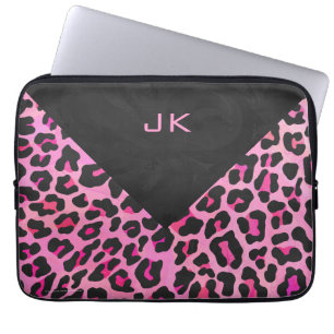 Monogram Leopard Black and Shock rosa Print Laptop Sleeve