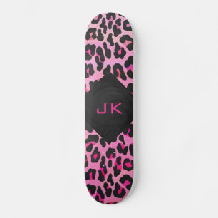 Monogram Leopard Black and Shock rosa Print Mini Skateboard Bräda 18,7 Cm