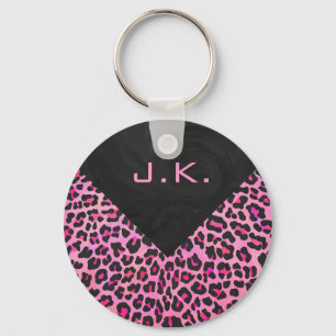 Monogram Leopard Black and Shock rosa Print Nyckelring