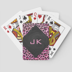 Monogram Leopard Black and Shock rosa Print Spel Kort