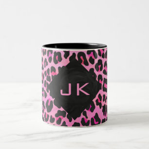 Monogram Leopard Black and Shock rosa Print Två-Tonad Mugg