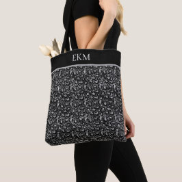 Monogram Leopard Djurtryck Svart Silver Grå Tygkasse