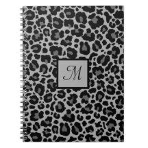 Monogram Leopard Print Animal Cheetah Grått Initia