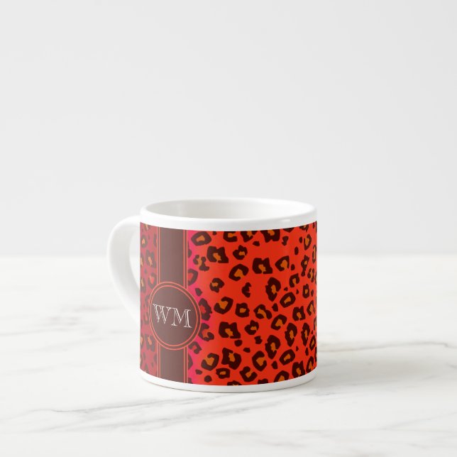 Monogram leopard print orange kaffespresso mugg espressomugg (Framsida vänster)