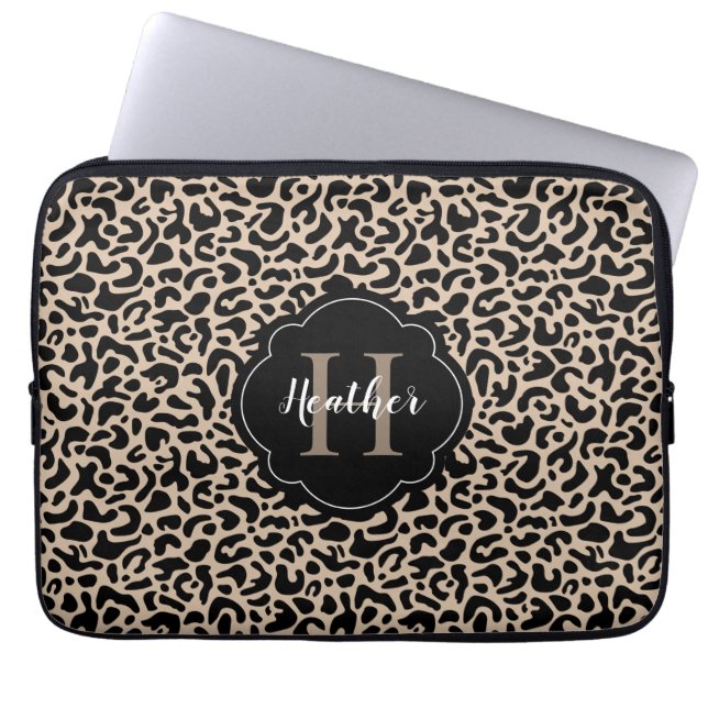 Monogram Leopard Skriv ut Laptop Fodral (Framsidan)