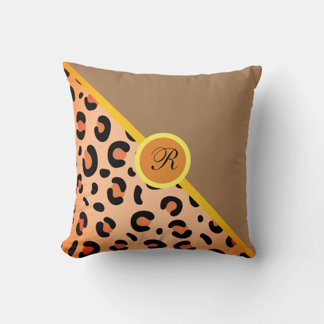 Monogram Leopard Skriv ut två ton Golden Brown Kudde (Framsida)