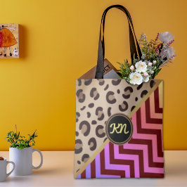 Monogram Leopard Skriv ut Zigzag Chevron 2-ton Tygkasse
