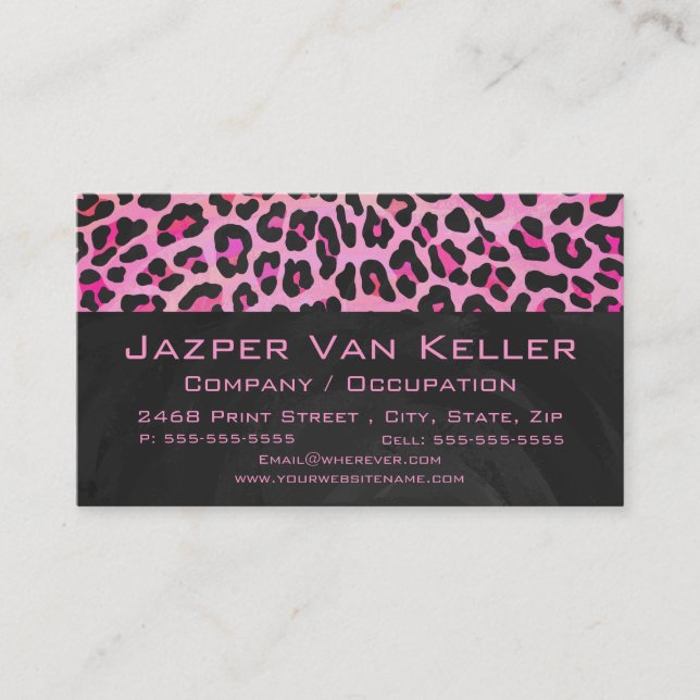 Monogram Leopard Svart och Hot Pink Tryck Visitkort (Framsida)