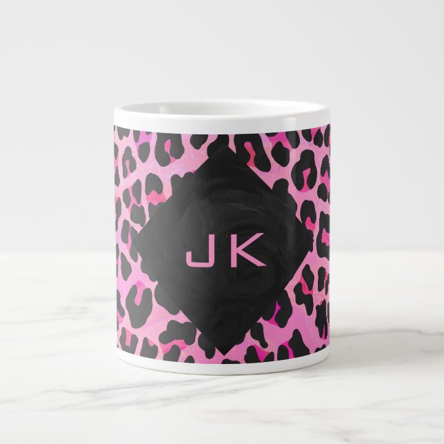 Monogram Leopard Svart och varmröd tryck Jumbo Mugg (Framsidan)