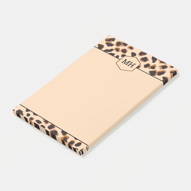 Monogram Leopardmönster Modern Brun Svart Djur Post-it Block (Vinklad)