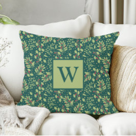 Monogram Letter Christmas Greenery Throw Pillow Kudde