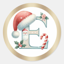 Monogram letter E, Santa hat Christmas Sticker Runt Klistermärke