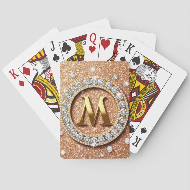 Monogram Letter M on Rose Gold Glitter Background Casinokort (Baksidan)