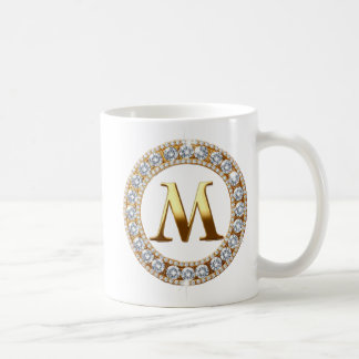 Monogram Letter M on Rose Gold Glitter Background Kaffemugg