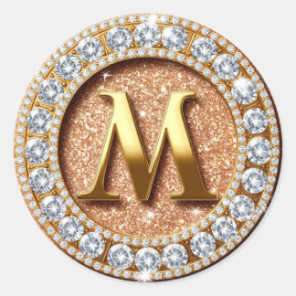 Monogram Letter M on Rose Gold Glitter Background Runt Klistermärke