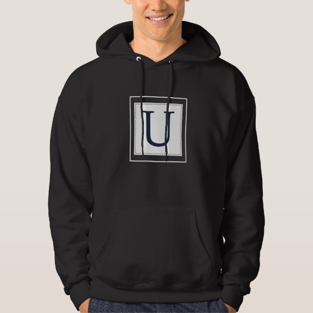 Monogram Letter U Alphabet U Initial Navy Blue   Hoodie (Framsida)