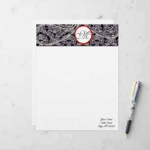 Monogram Letterhead Black och Grått Paisley Brevhuvud