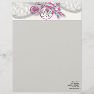 Monogram Letterhead Grått och hallon Brevhuvud