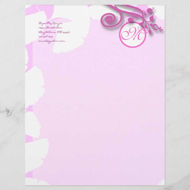 Monogram Letterhead Lavender och Raspberry Brevhuvud (Framsida)